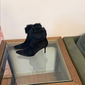 Max de Carlo Black suede Fur-Trimmed Heeled Boots fits like an 8.5 or size 9